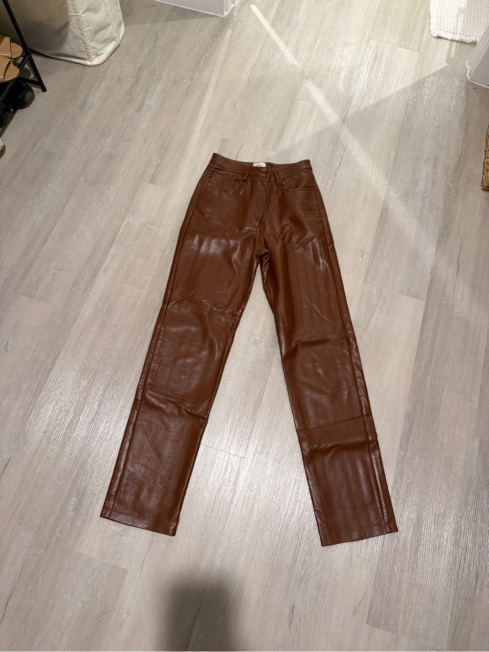 Brown Faux Leather Straight-Leg Pants - Aritzia